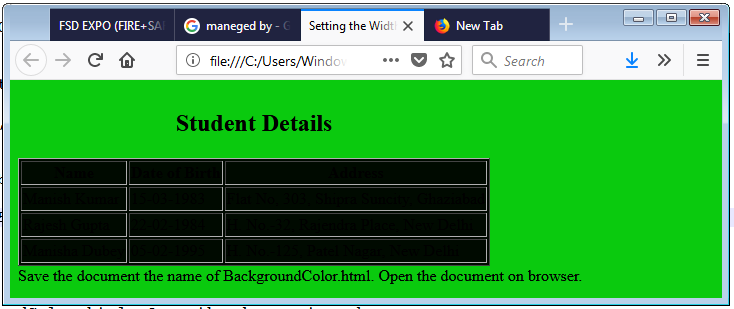 Setting bgcolor in table in html 5